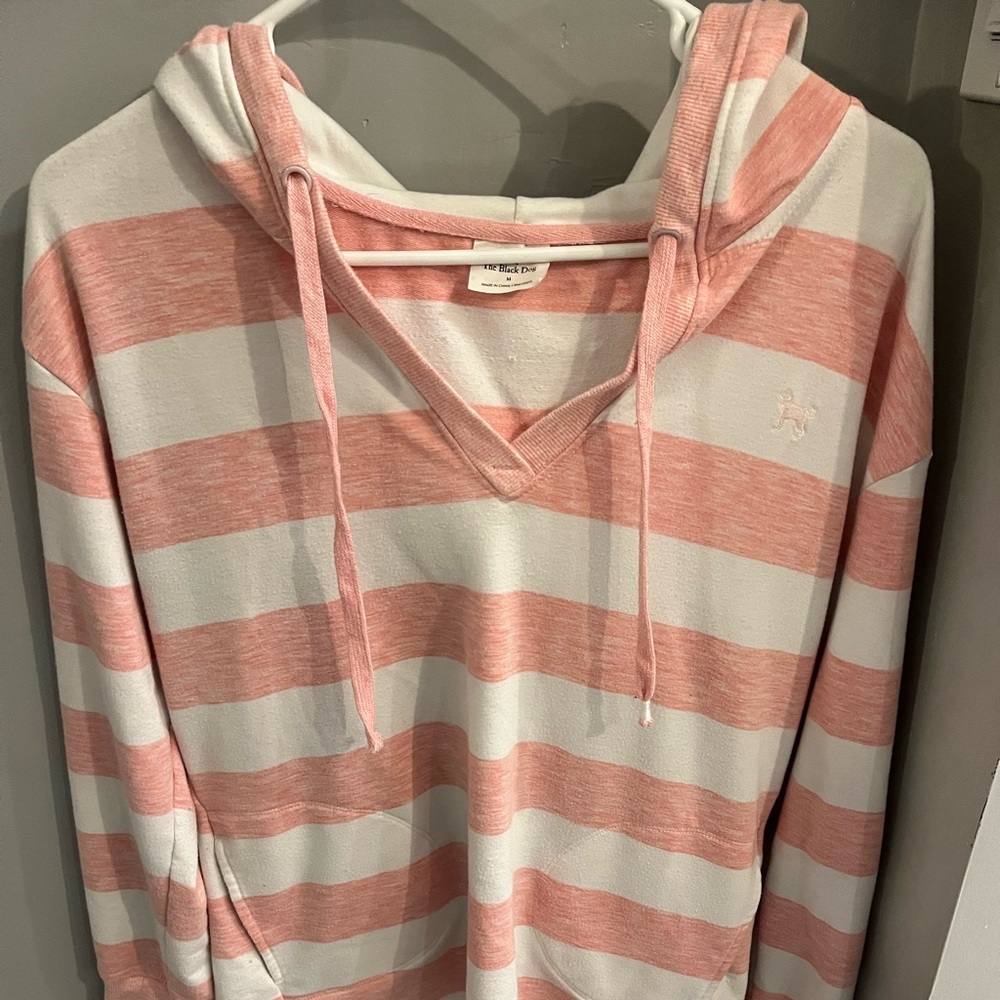 Black Dog Pink and White Striped Hoodie